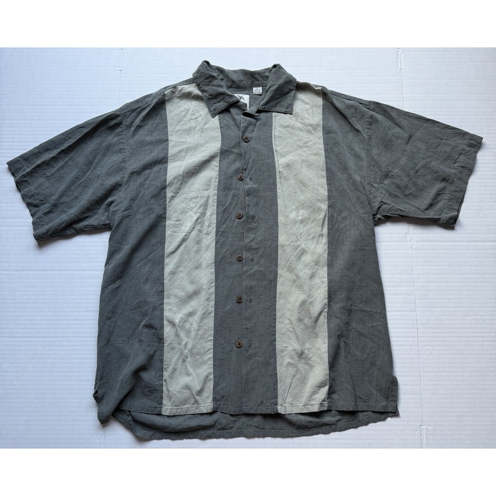 Brigata Men's Silk Shirt Large Short Sleeve Button Up Olive Khaki